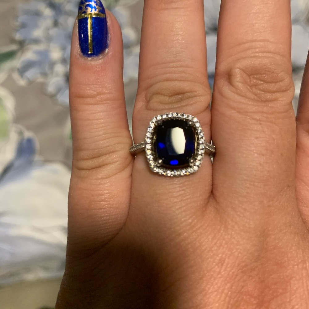 925 silver simulated sapphire cubic zirconia ring